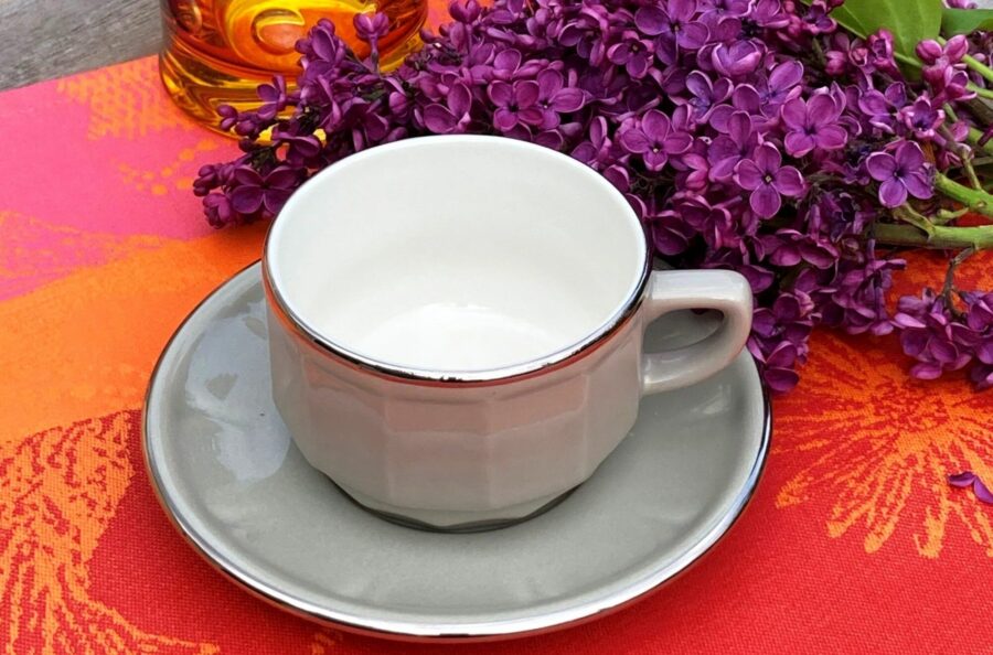 Teetasse Apilco Flora, 15cl. Grau, Platinrand – Bild 5