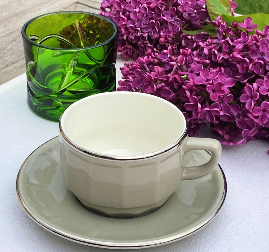 Teetasse Apilco Flora, 15cl. Grau, Platinrand – Bild 4