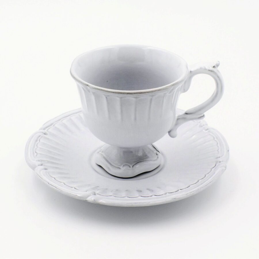 Tasse mit Untertasse "Beyerlé". Weißes Geschirr von Niderviller.