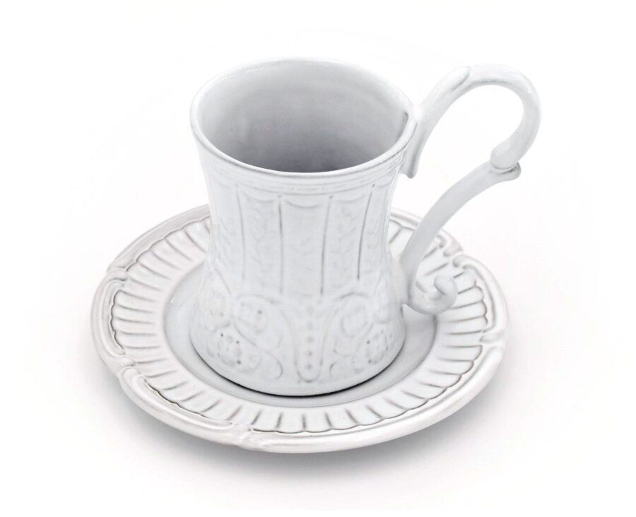 Kaffeebecher "Berain", 40cl mit Untertasse. Weißes Geschirr Niderviller
