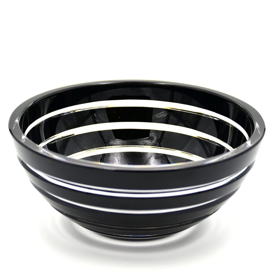 Kristallschale “Carlton Noir”, 26cm. Cristallerie de Montbronn, schwarzes Kristallglas – Bild 2