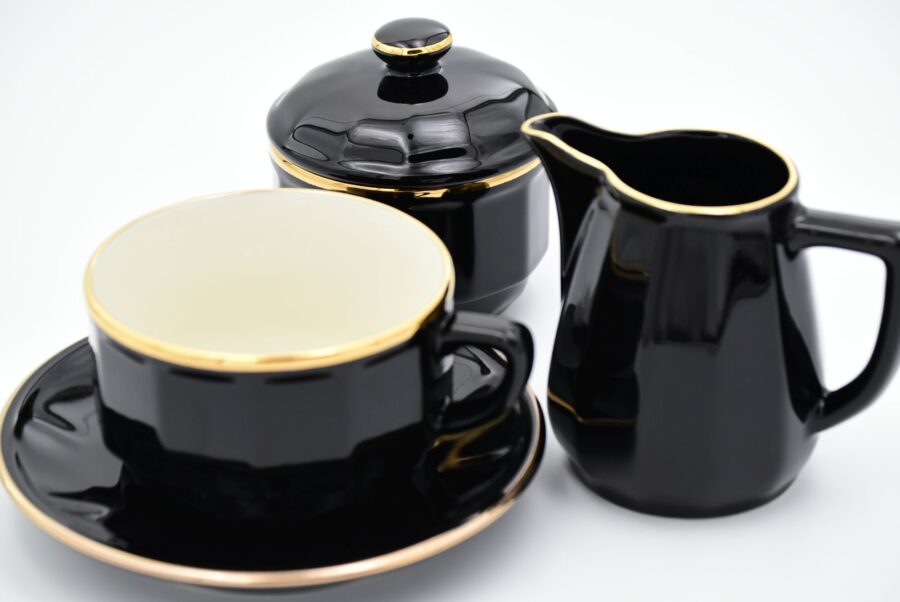 Teetasse Apilco Flora, 15cl. Schwarz, Goldrand – Bild 3