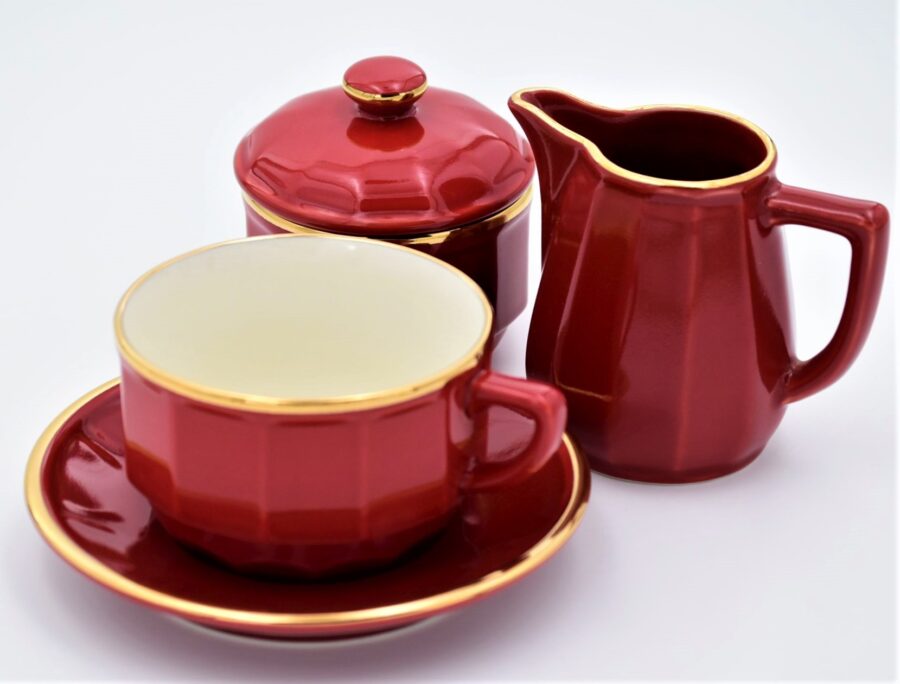 Teetasse Apilco Flora, 15cl. Rot, Goldrand – Bild 3