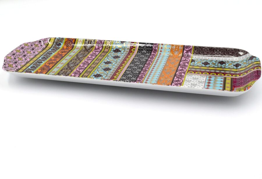 Kuchenplatte "Ispahan", 40 x 14,5 cm. Deshoulières. Porzellan, Gold, Platin – Bild 2