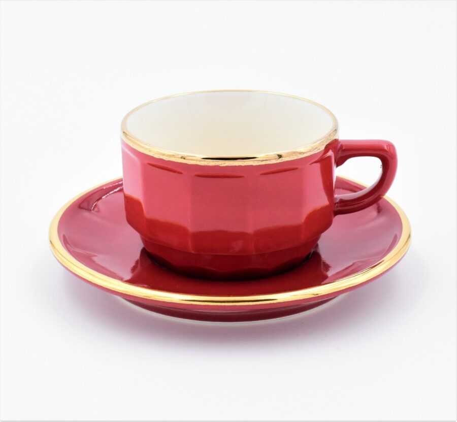 Teetasse Apilco Flora, 15cl. Rot, Goldrand