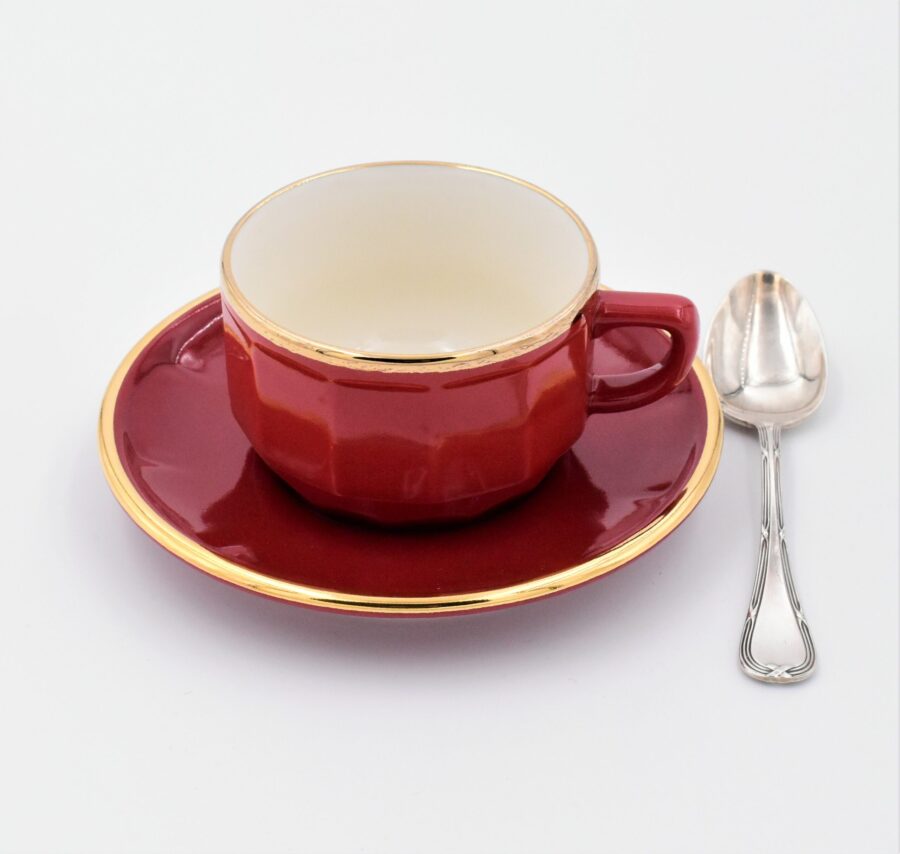 Teetasse Apilco Flora, 15cl. Rot, Goldrand – Bild 2