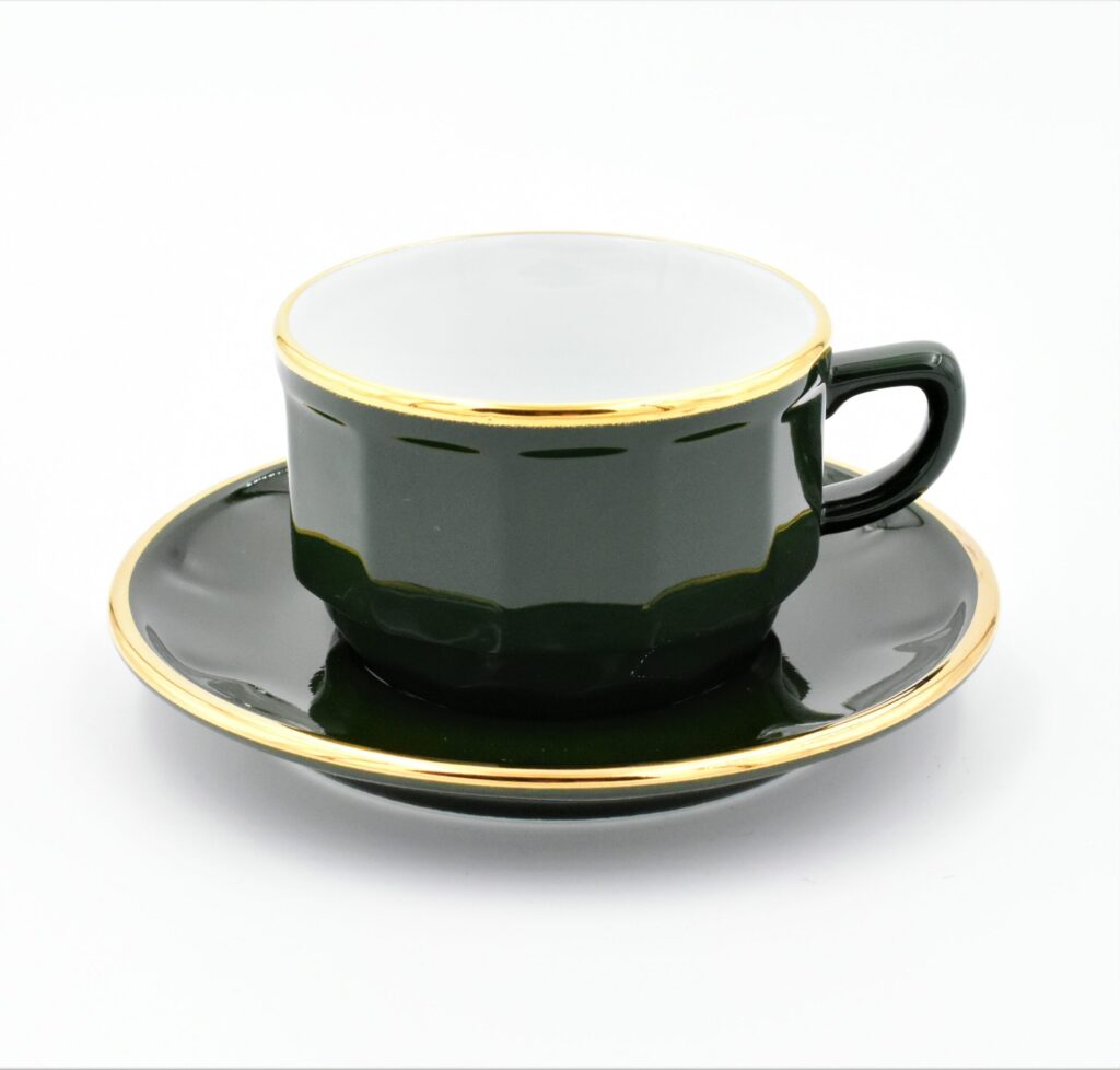 Teetasse Apilco Flora, 15cl. Empire Grün, Goldrand