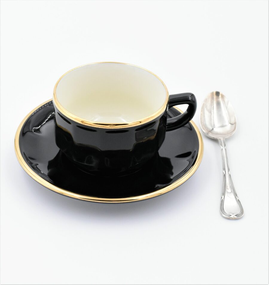 Teetasse Apilco Flora, 15cl. Schwarz, Goldrand – Bild 2