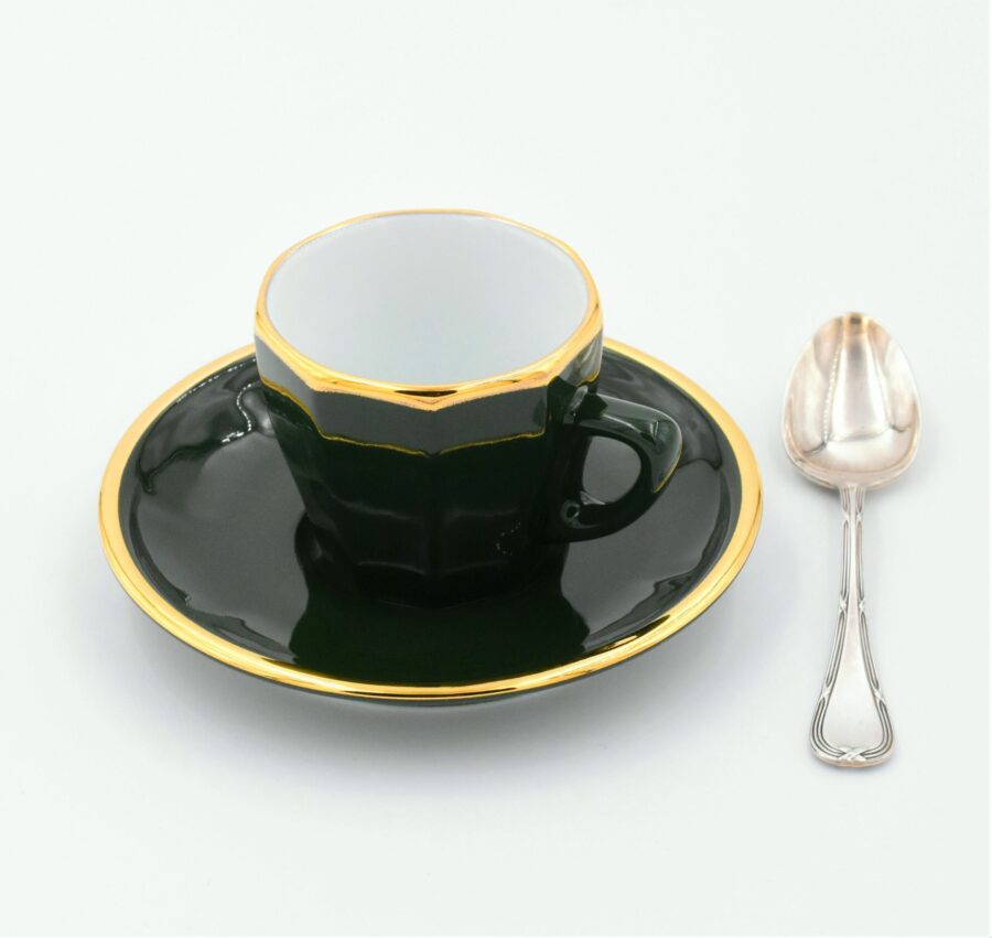 Espressotasse Apilco Flora, 9cl. Empire Grün, Goldrand – Bild 2