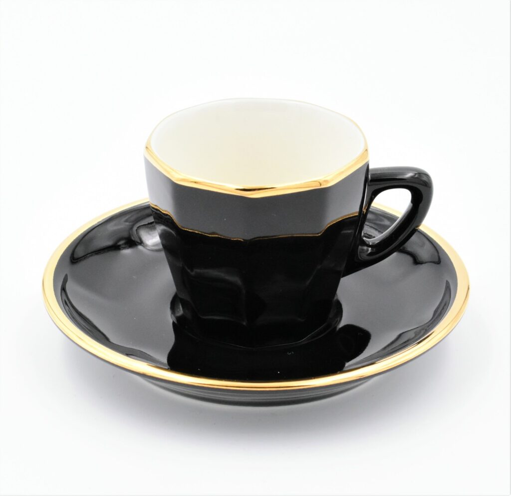 Espressotasse Apilco Flora, 9cl. Schwarz, Goldrand