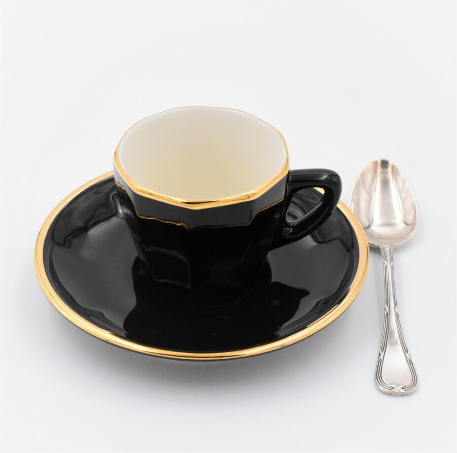 Espressotasse Apilco Flora, 9cl. Schwarz, Goldrand – Bild 2