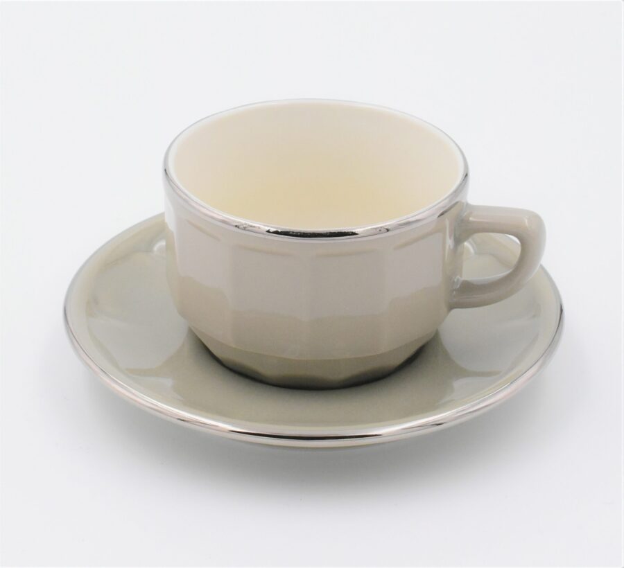 Teetasse Apilco Flora, 15cl. Grau, Platinrand