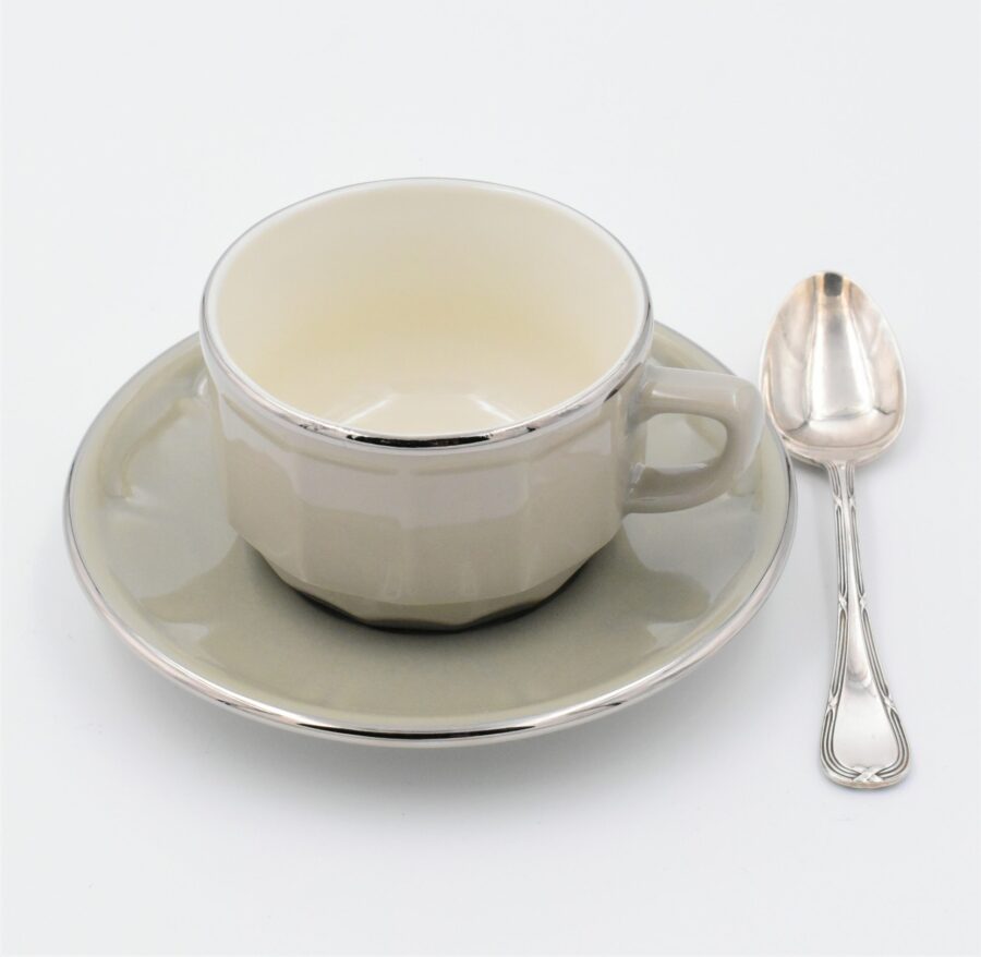 Teetasse Apilco Flora, 15cl. Grau, Platinrand – Bild 2