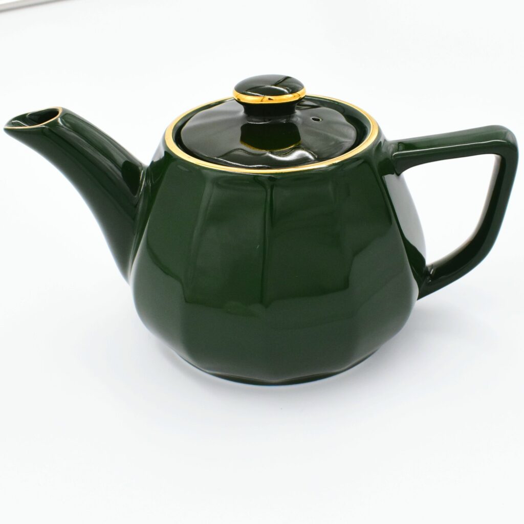 Große Teekanne Apilco Flora, 60cl. Empire Grün, Goldrand