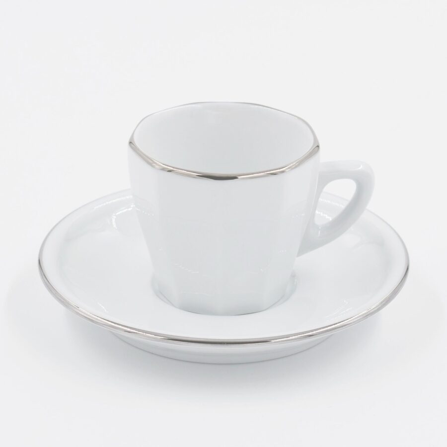 Espressotasse Apilco Flora, 9cl. Weiß, Platinrand