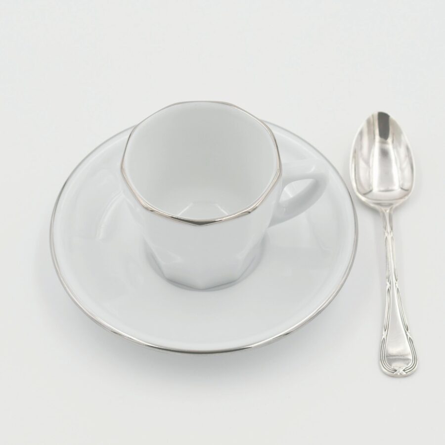 Espressotasse Apilco Flora, 9cl. Weiß, Platinrand – Bild 2