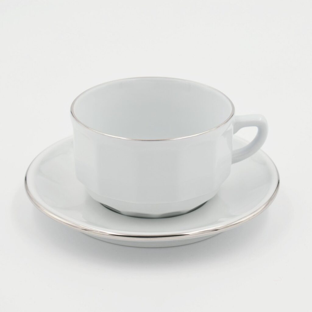 Große Tasse Apilco Flora, 25cl. Weiß, Platinrand