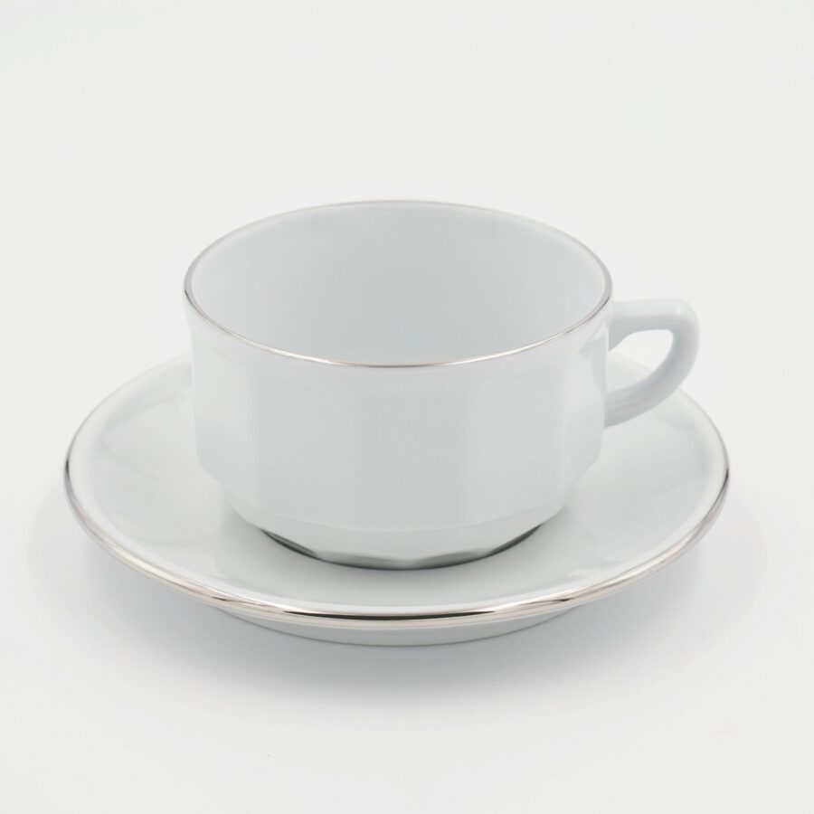 Große Tasse Apilco Flora, 25cl. Weiß, Platinrand