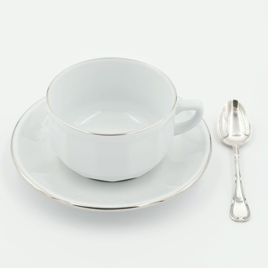 Große Tasse Apilco Flora, 25cl. Weiß, Platinrand – Bild 2