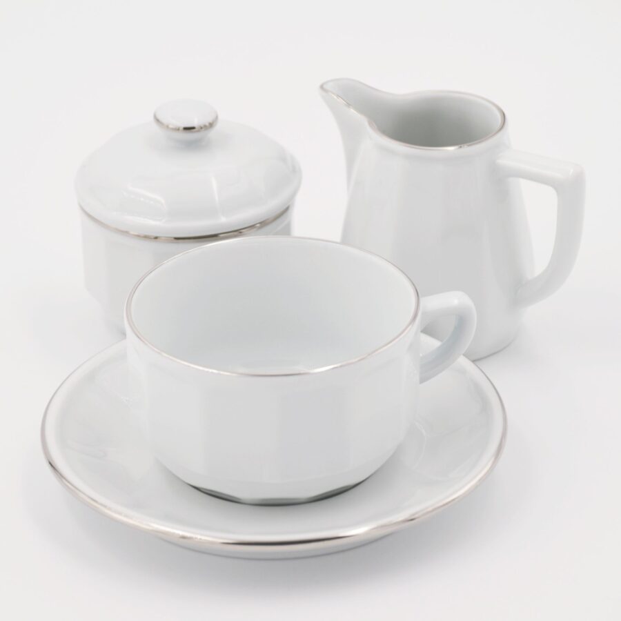 Große Tasse Apilco Flora, 25cl. Weiß, Platinrand – Bild 3