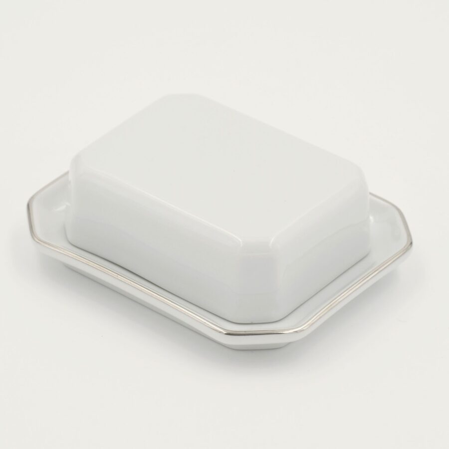 Kleine Butterdose Apilco Flora, 11x9 cm. Weiß, Platinrand