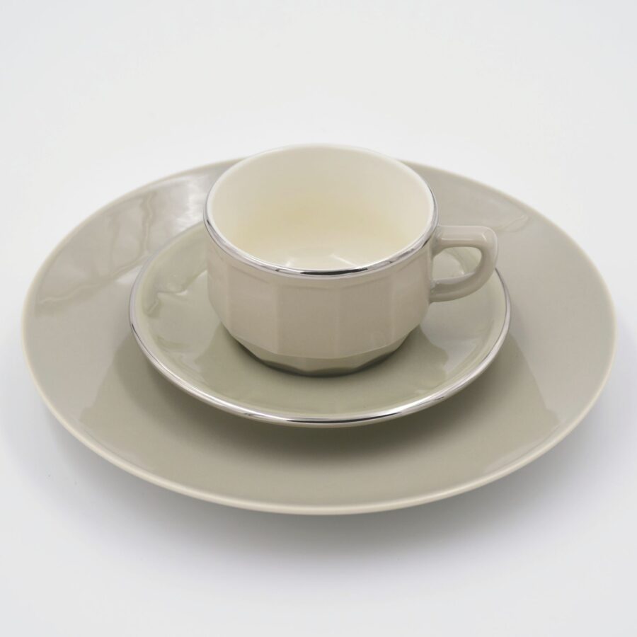 Teller passend zu Apilco Flora, 21cm. Grau, ohne Platinrand – Bild 2