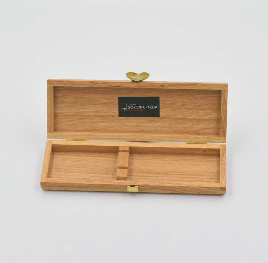 Besteck-Holzbox, Geschenkbox. Goyon-Chazeau, Eiche, 2 Plätze