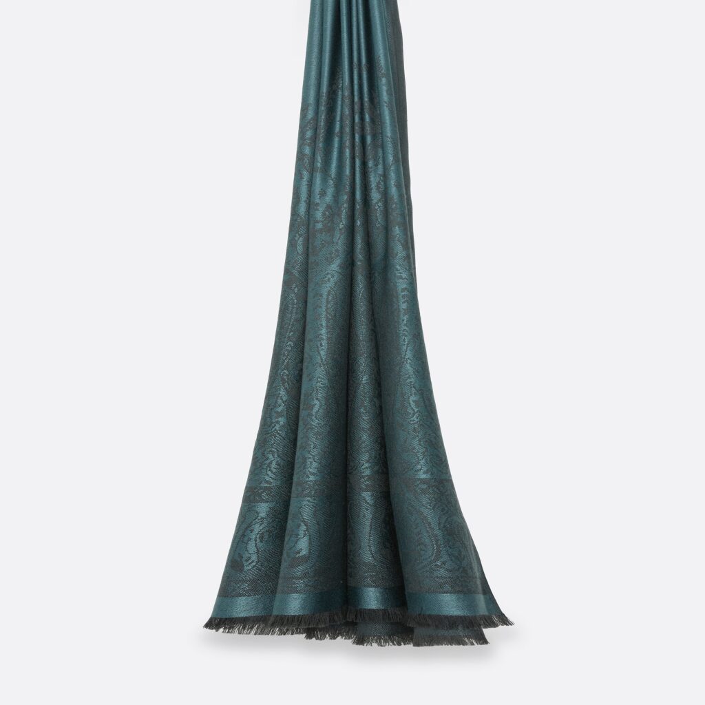 Stola "Palma blau Amazonite", 200 x 70 cm. Petrusse, 65% Wolle, 35% Seide
