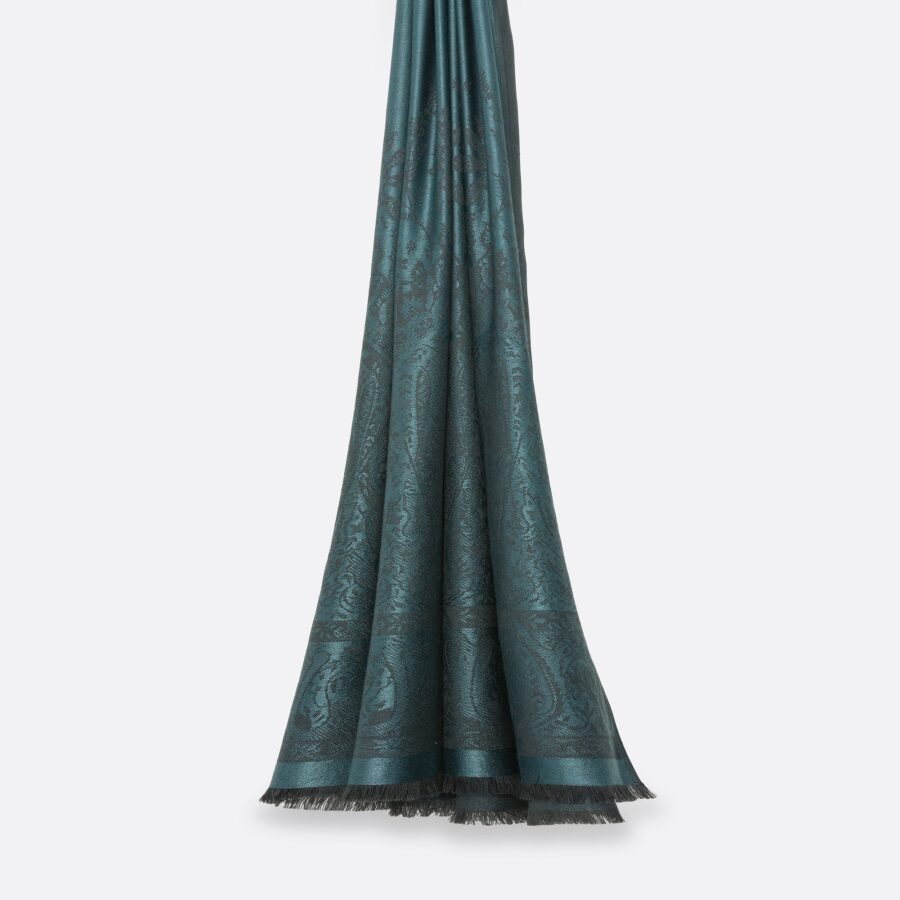 Stola "Palma blau Amazonite", 200 x 70 cm. Petrusse, 65% Wolle, 35% Seide