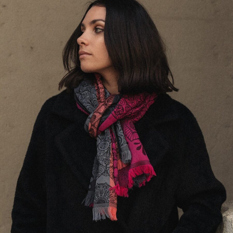 Seiden Merinoschal Damen "Mood Rosé/Grau", 190 x 60 cm. LA FABRIQUE d'écharpe, 75% Merino, 25% Seide – Bild 6