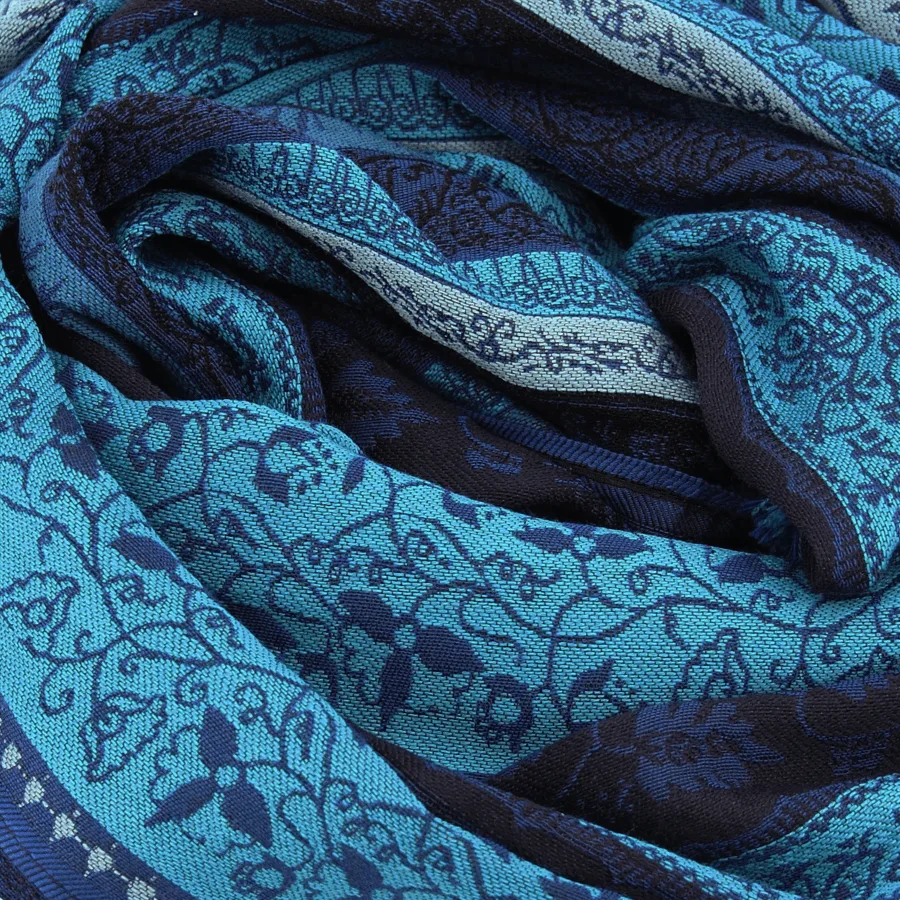 Seiden Merinoschal Damen "Romain Blau", 195 x 50 cm. LA FABRIQUE d'écharpe, 50% Merino, 30% Baumwolle, 20% Seide – Bild 2