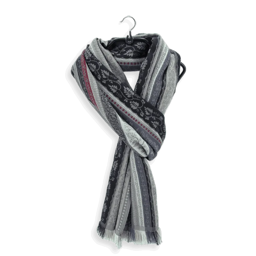 Seiden Merinoschal Damen. "Romain Grau-Burgundy", 195 x 50 cm. LA FABRIQUE d'écharpe, Merino, Baumwolle, Seide