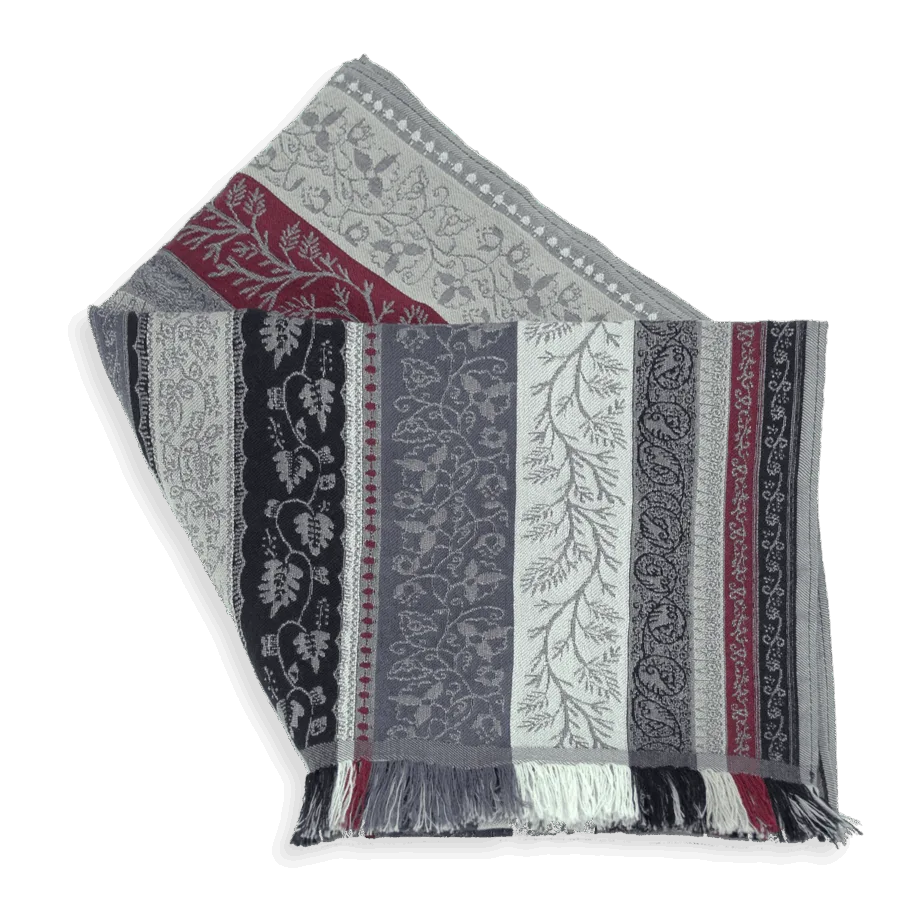 Seiden Merinoschal Damen. "Romain Grau-Burgundy", 195 x 50 cm. LA FABRIQUE d'écharpe, Merino, Baumwolle, Seide – Bild 5