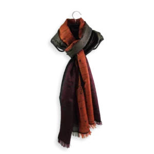 Seiden Merinoschal Damen "Jericho Burgundy/Erdtöne", 195 x 55 cm. LA FABRIQUE d'écharpe, 75% Merino, 25% Seide