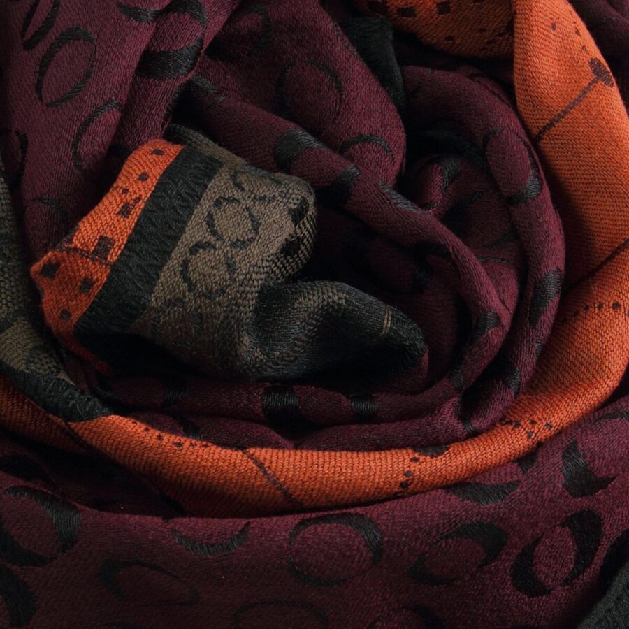 Seiden Merinoschal Damen "Jericho Burgundy/Erdtöne", 195 x 55 cm. LA FABRIQUE d'écharpe, 75% Merino, 25% Seide – Bild 3
