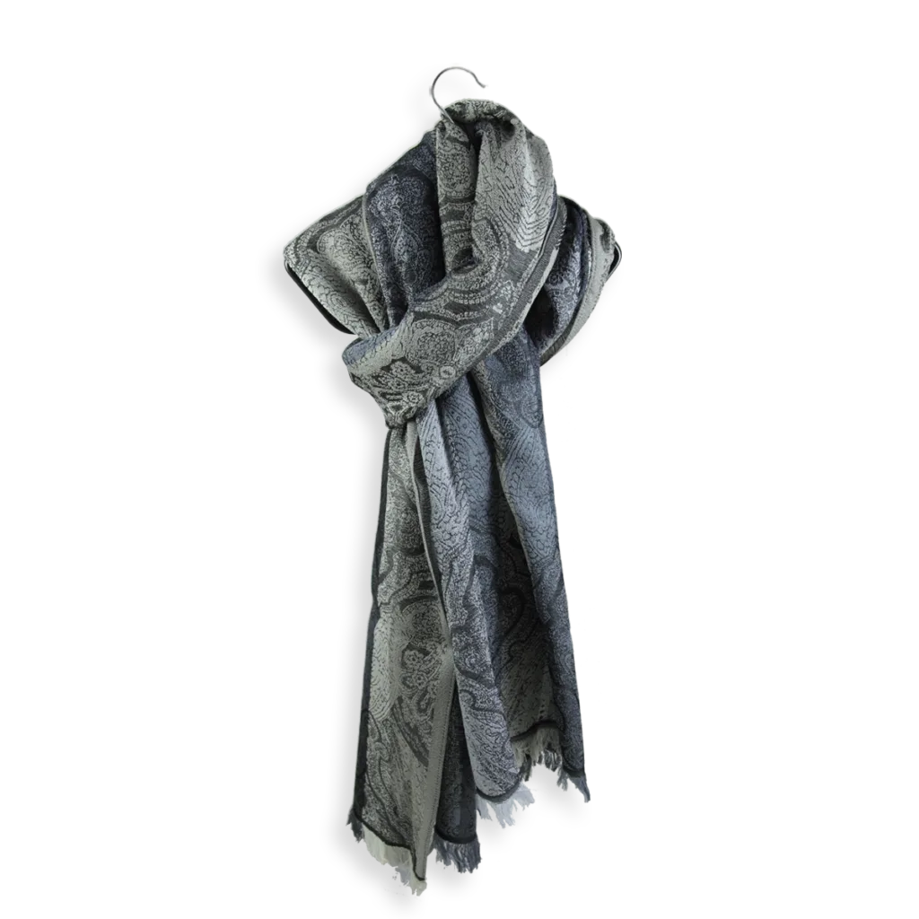 Seiden Merinoschal Damen. "Victoria Perlgrau/Schwarz", 190 x 50 cm. LA FABRIQUE d'écharpe, 75% Merino, 25% Seide