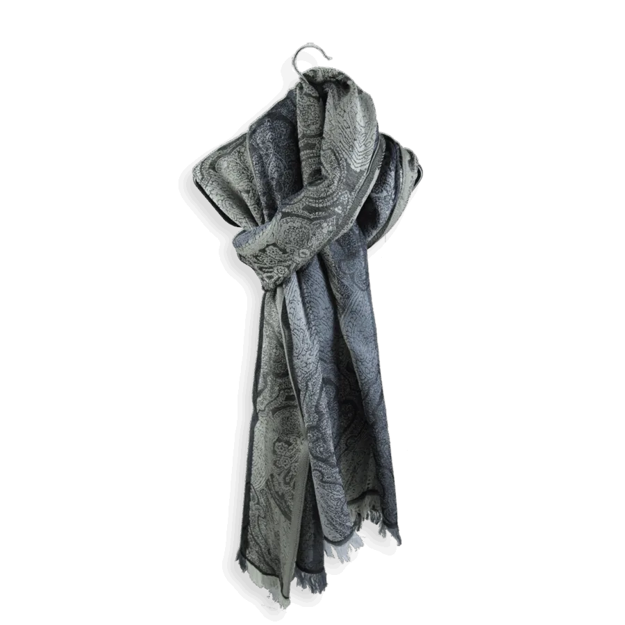 Seiden Merinoschal Damen "Victoria Perlgrau/Schwarz", 190 x 50 cm. LA FABRIQUE d'écharpe, 75% Merino, 25% Seide