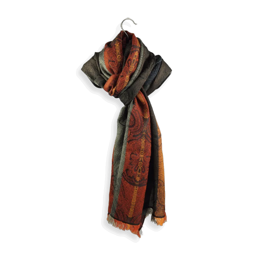 Seiden Merinoschal Damen "Victoria Braun/Orange", 190 x 50 cm. LA FABRIQUE d'écharpe, 75% Merino, 25% Seide