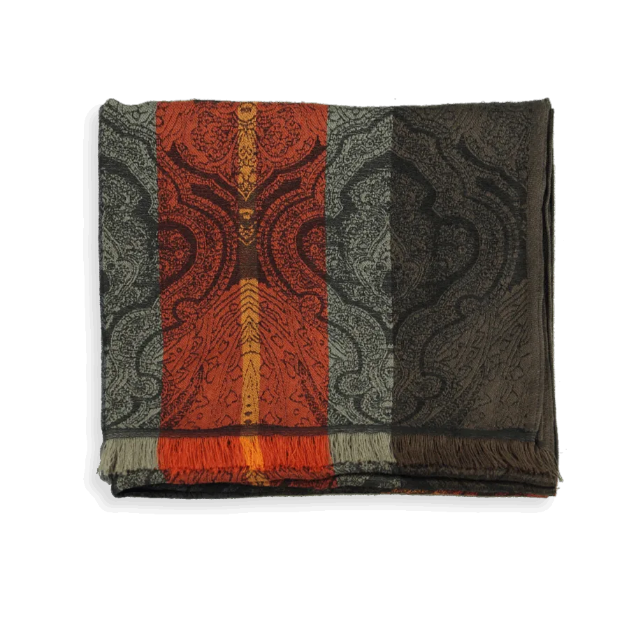 Seiden Merinoschal Damen "Victoria Braun/Orange", 190 x 50 cm. LA FABRIQUE d'écharpe, 75% Merino, 25% Seide – Bild 3