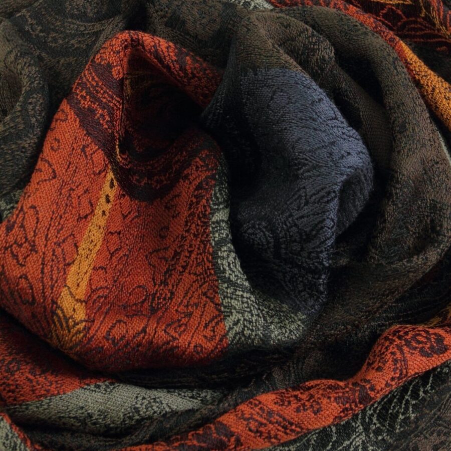 Seiden Merinoschal Damen "Victoria Braun/Orange", 190 x 50 cm. LA FABRIQUE d'écharpe, 75% Merino, 25% Seide – Bild 2