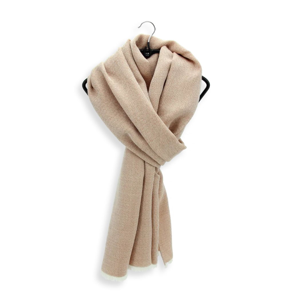 Seiden Merinoschal Damen. "Domino Karamell", 185 x 45 cm. LA FABRIQUE d'écharpe, 75% Merino, 25% Seide