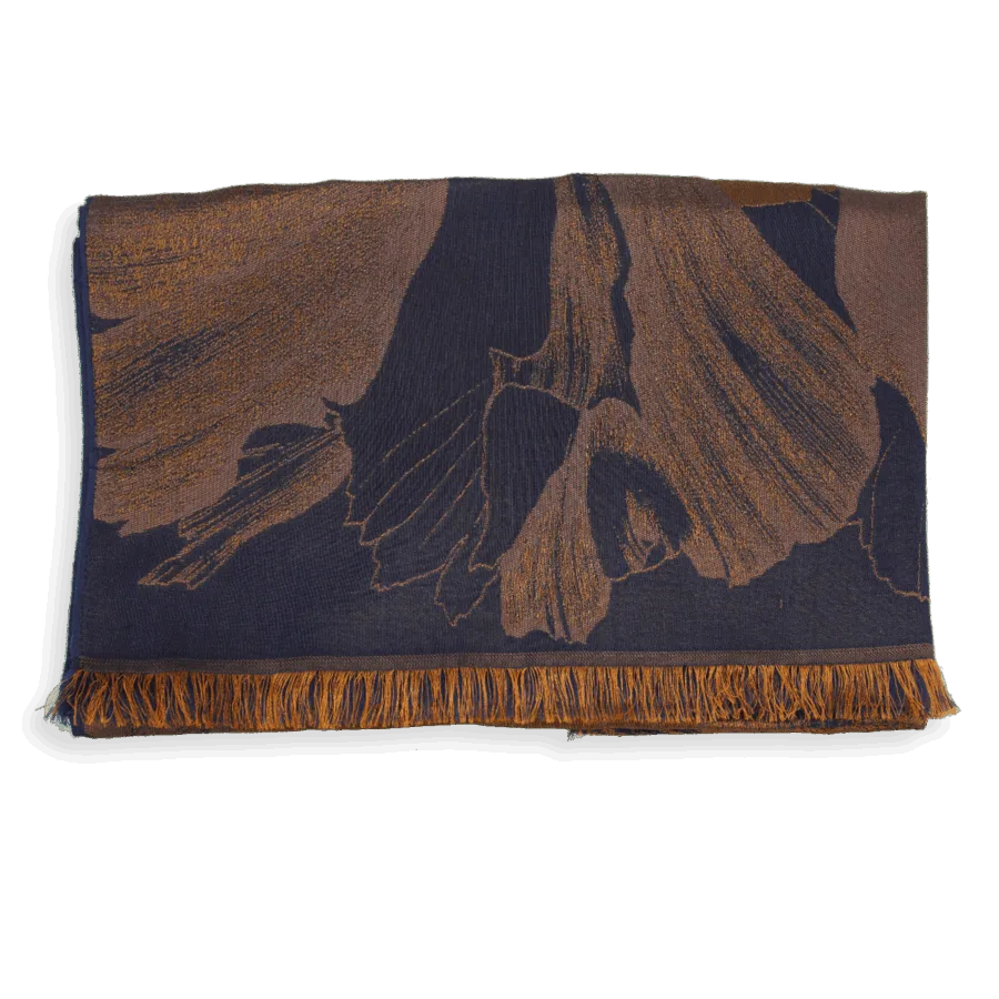 Seiden Kaschmirschal Damen "Serenade Kupfer/Marine", 190 x 70 cm. LA FABRIQUE d'écharpe, 65% Seide, 35% Kaschmir – Bild 3