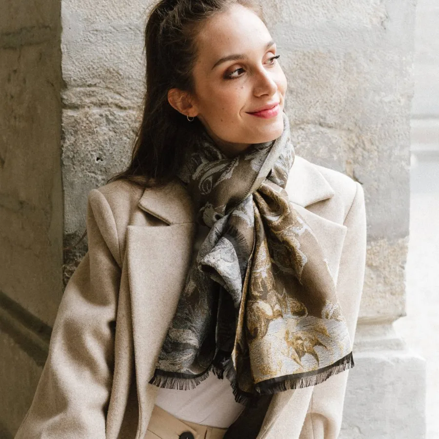Seiden Merinoschal Damen "Botanic Beige", 180 x 60 cm. LA FABRIQUE d'écharpe, 60% Merino, 20% Baumwolle, 20% Seide – Bild 2