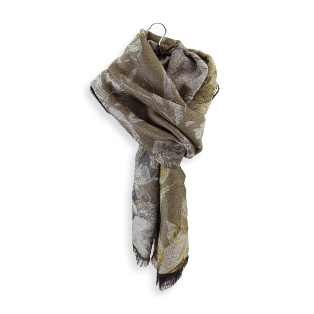 Seiden Merinoschal Damen. "Botanic Beige", 180 x 60 cm. LA FABRIQUE d'écharpe, Merino, Baumwolle, Seide