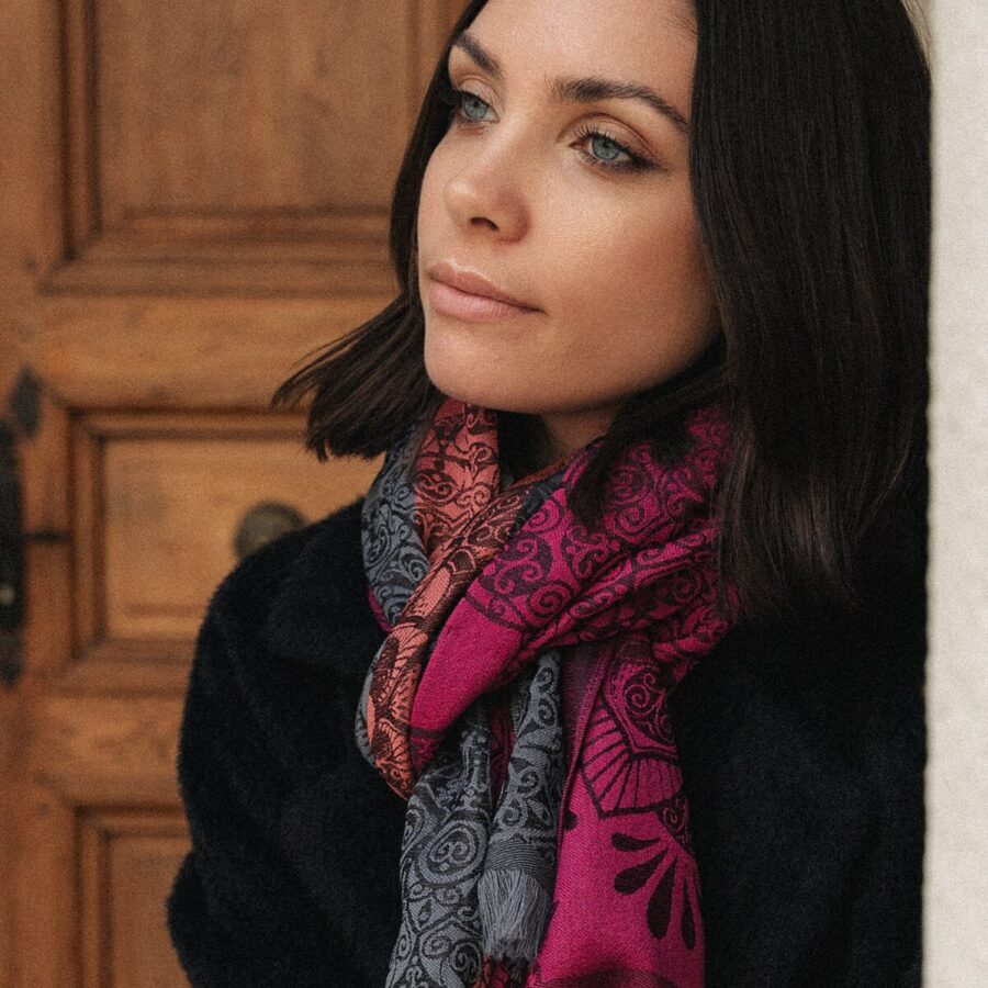 Seiden Merinoschal Damen "Mood Rosé/Grau", 190 x 60 cm. LA FABRIQUE d'écharpe, 75% Merino, 25% Seide – Bild 3