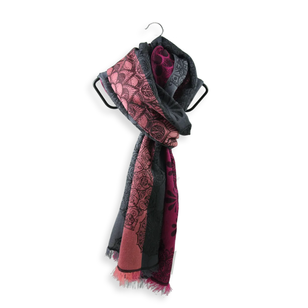 Seiden Merinoschal Damen. "Mood Rosé/Grau", 190 x 60 cm. LA FABRIQUE d'écharpe, 75% Merino, 25% Seide