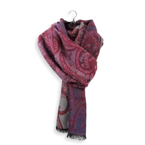 Seiden Merinoschal Damen. "Paisley Rot/Blau", 180 x 60 cm. LA FABRIQUE d'écharpe, 50% Merino, 25% Baumwolle, 25% Seide