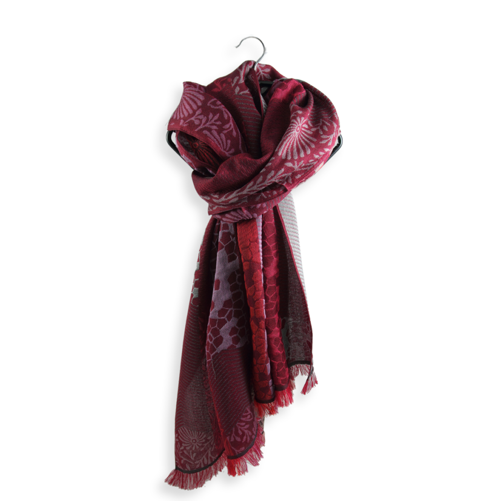 Seiden Merinoschal Damen. "Charme Rot", 195 x 45 cm. LA FABRIQUE d'écharpe, Merino, Baumwolle, Seide