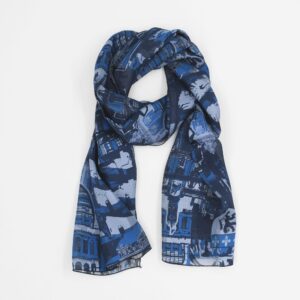 Seidenschal Damen Lyon Blau, 140 x 40 cm. Brochier Soieries, 100% Seide