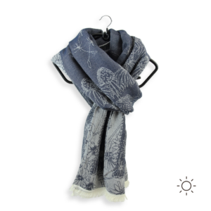 Baumwollschal Damen. "Margeritten Blaugrau", 190 x 55 cm. LA FABRIQUE d'écharpe, 65% Bio-Baumwolle, 35% Modal